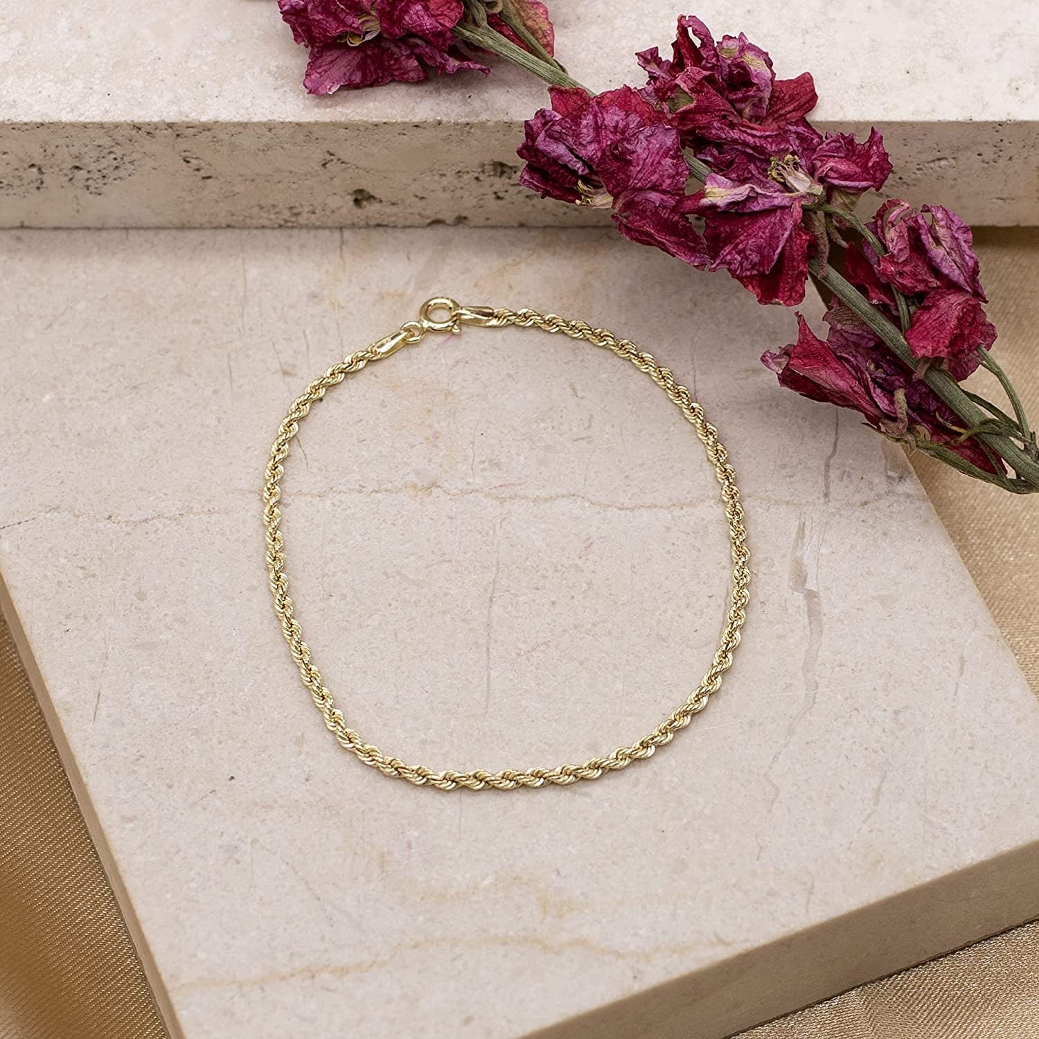 9ct Gold Rope Bracelet - Perfect Gift for Women - 2mm, 7" - Gift Box Included - Samuel Perry