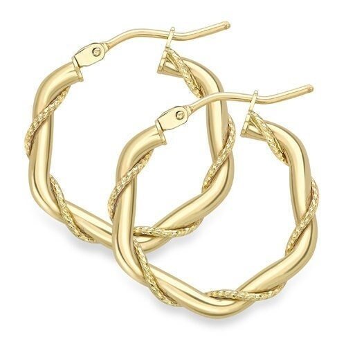 9ct Gold Rope Patterned Round Creole Hoops, Maritime Elegance, 25mm, 2.00g, Gift box included - Samuel Perry
