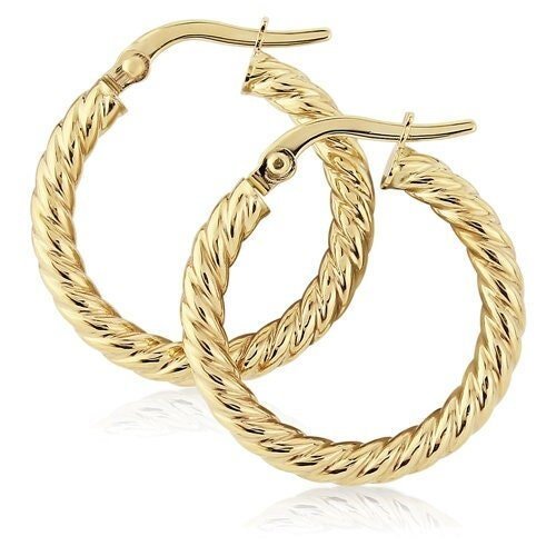 9ct Gold Round Creole Earrings, Twisted Elegance, 15mm, 0.80g, Gift Box Included - Samuel Perry
