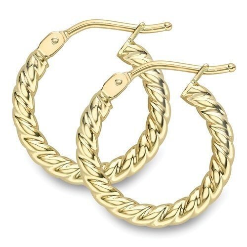 9ct Gold Round Creole Earrings, Twisted Hoops Glamour, 10mm, 0.60g, Gift Box Included - Samuel Perry