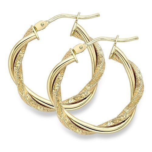 9ct Gold Round Creole Hoops, Sandblasted Finish, Chic 15mm, 1.20g, Gift box included - Samuel Perry