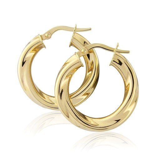 9ct Gold Round Creole Twisted Hoops, Timeless Elegance, 15mm, 1.20g, Gift box included - Samuel Perry