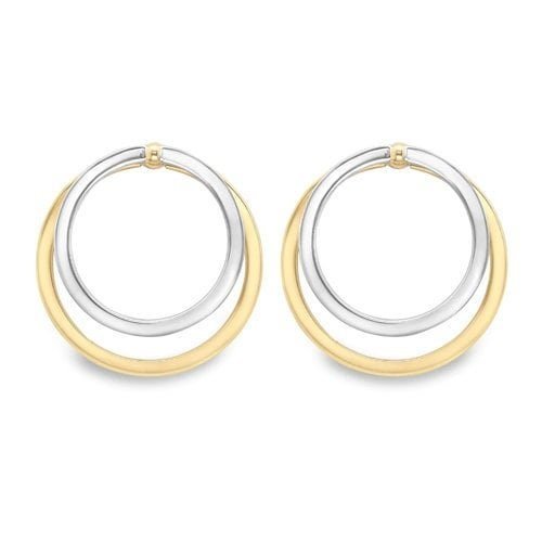 9ct Gold Round Double Circle Stud Earrings, Layered Luxe, 18mm, 2.10g, Gift box included - Samuel Perry