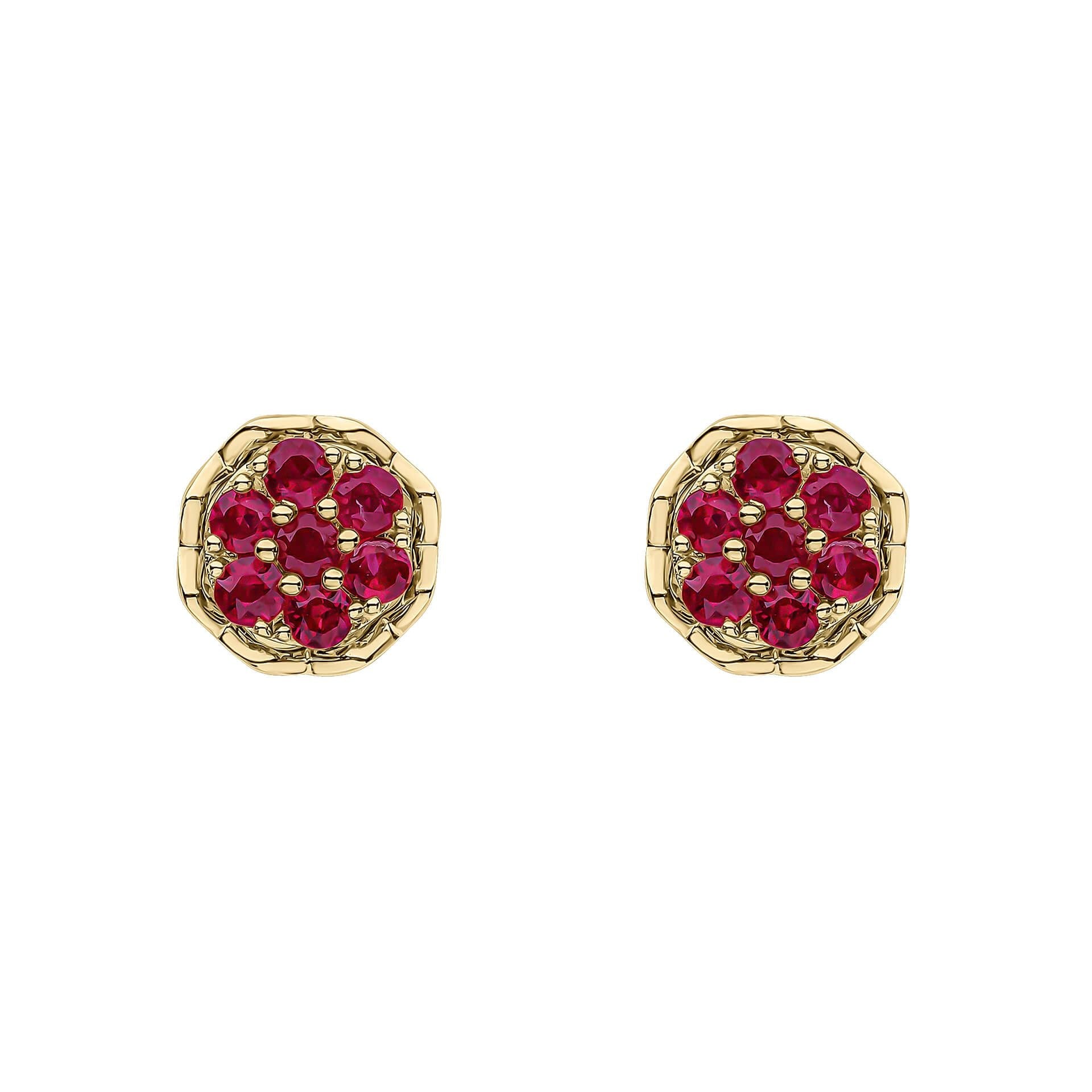 9ct Gold Ruby Cluster Stud Earrings - Samuel Perry