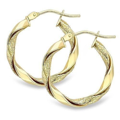 9ct Gold Sandblasted Finish Round Creole Hoops, Matte Luxe, 20mm, 2.10g, Gift box included - Samuel Perry