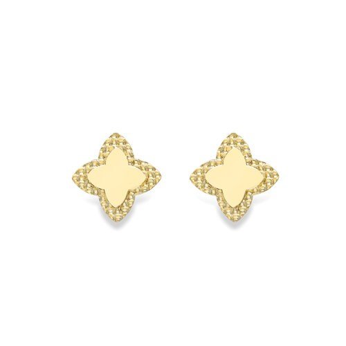 9ct Gold Satin Clover Stud Earrings, Luck & Elegance, 6mm, 0.80g, Gift Box Included - Samuel Perry