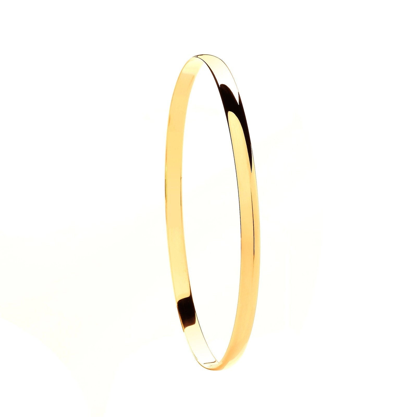 9ct Gold Slave Bangle, D-Shape Polished Beauty, 4mm, 6.50g, Gift Box Included - Samuel Perry