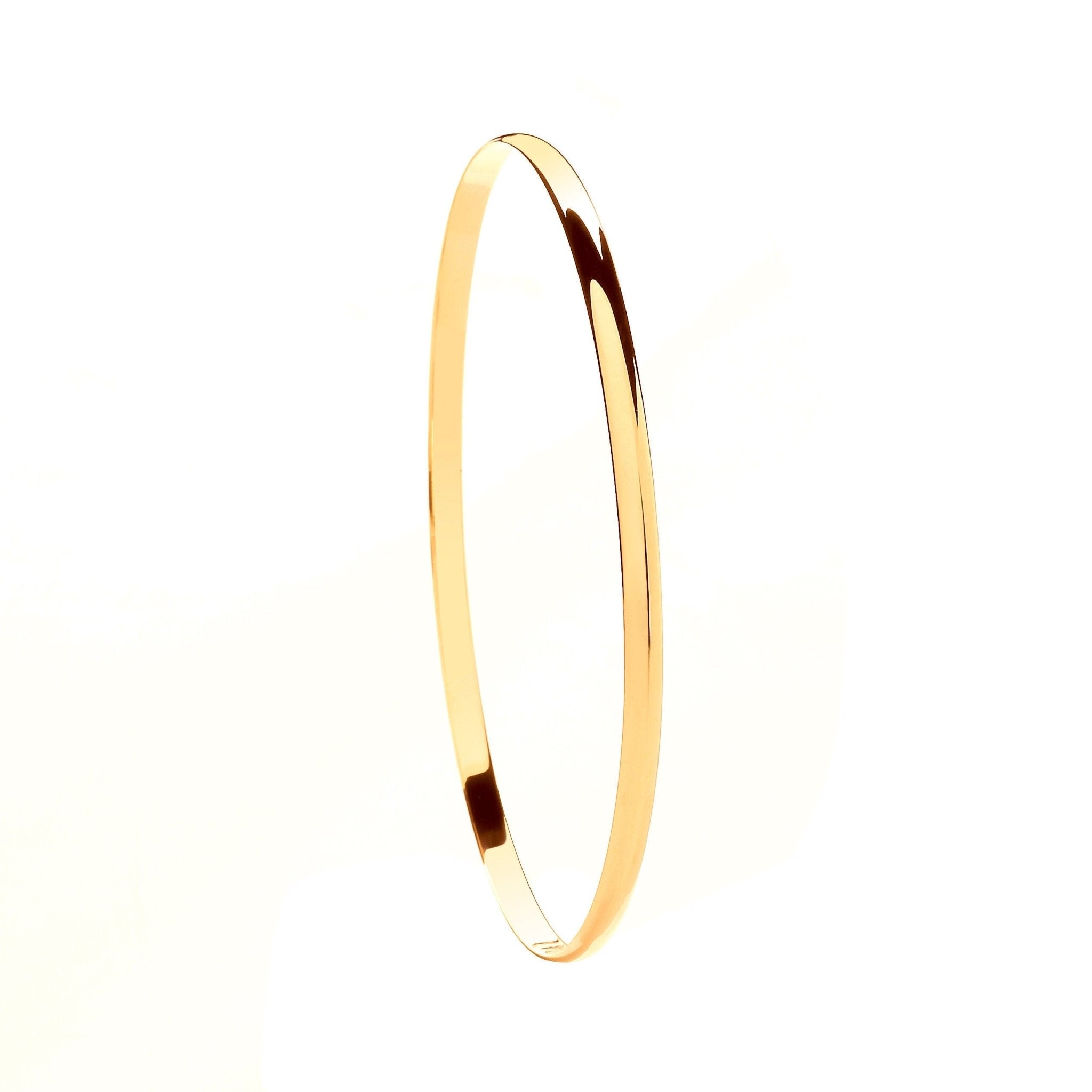 9ct Gold Slave Bangle, D-Shape Polished Elegance, 3mm, 4.60g, Gift Box Included - Samuel Perry