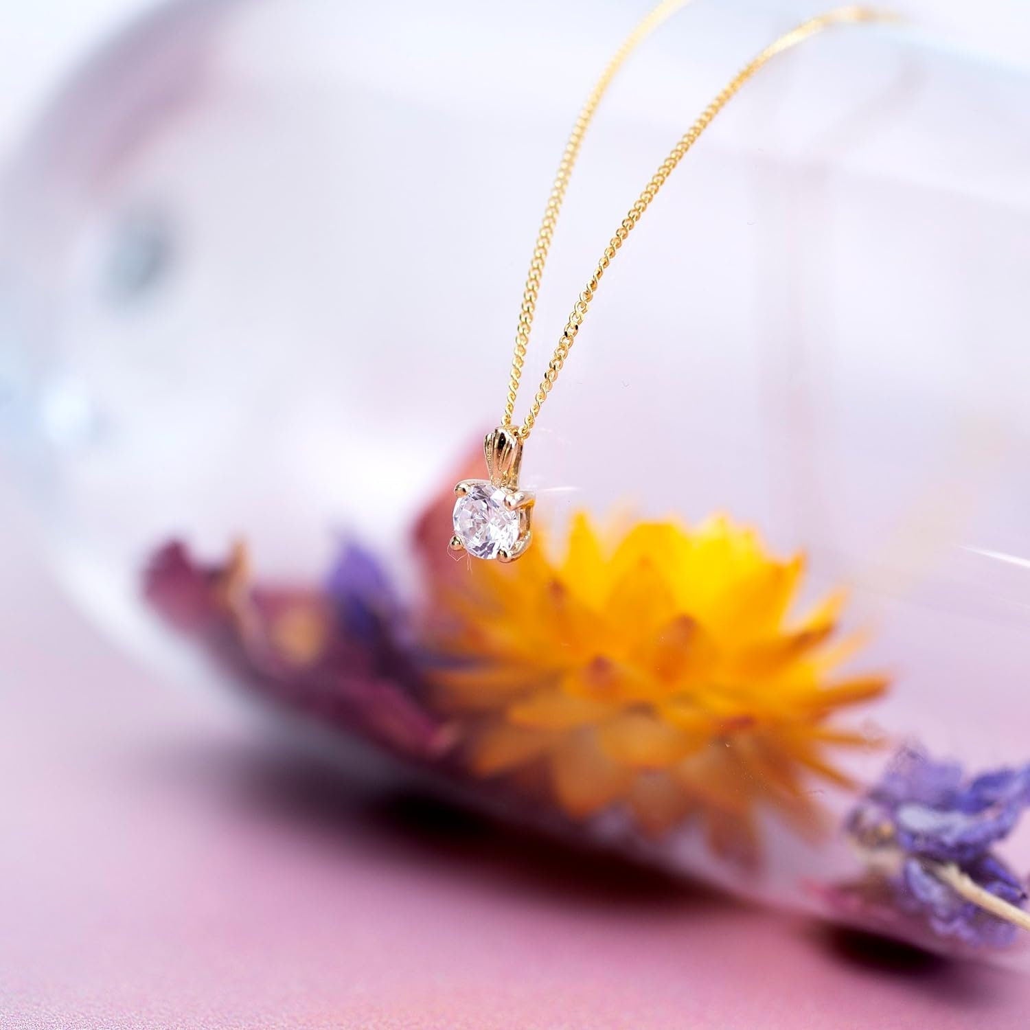 9ct Gold Solitaire Pendant Necklace - Classic 4 Claw Design - 7mm - 16" to 20" Chain Option - Gift Box Included - Samuel Perry