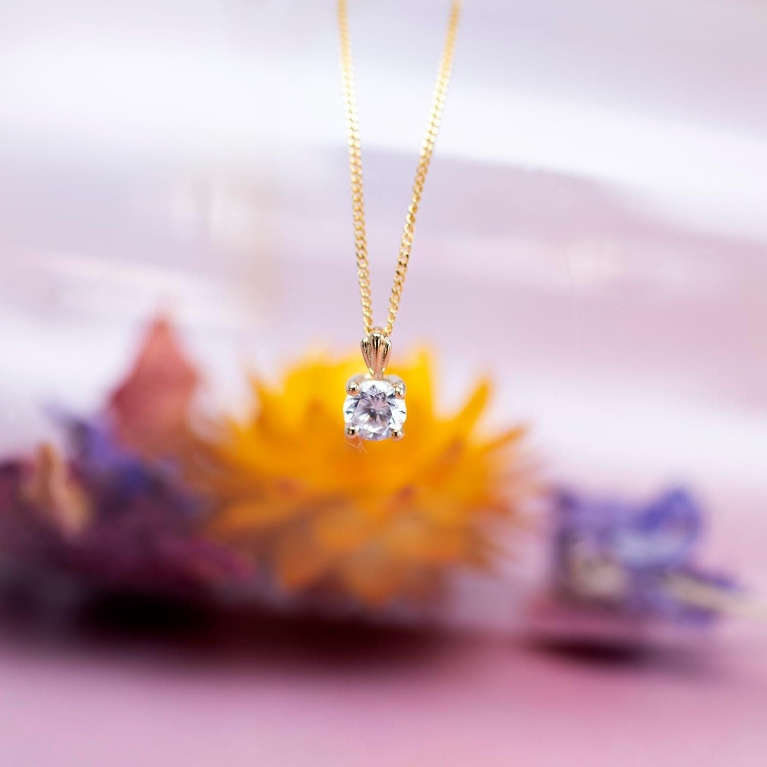 9ct Gold Solitaire Pendant Necklace - Classic 4 Claw Design - 7mm - 16" to 20" Chain Option - Gift Box Included - Samuel Perry