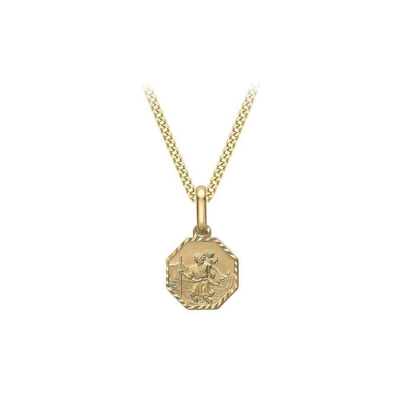9ct Gold St. Christopher Pendant Necklace - 14mm - Samuel Perry