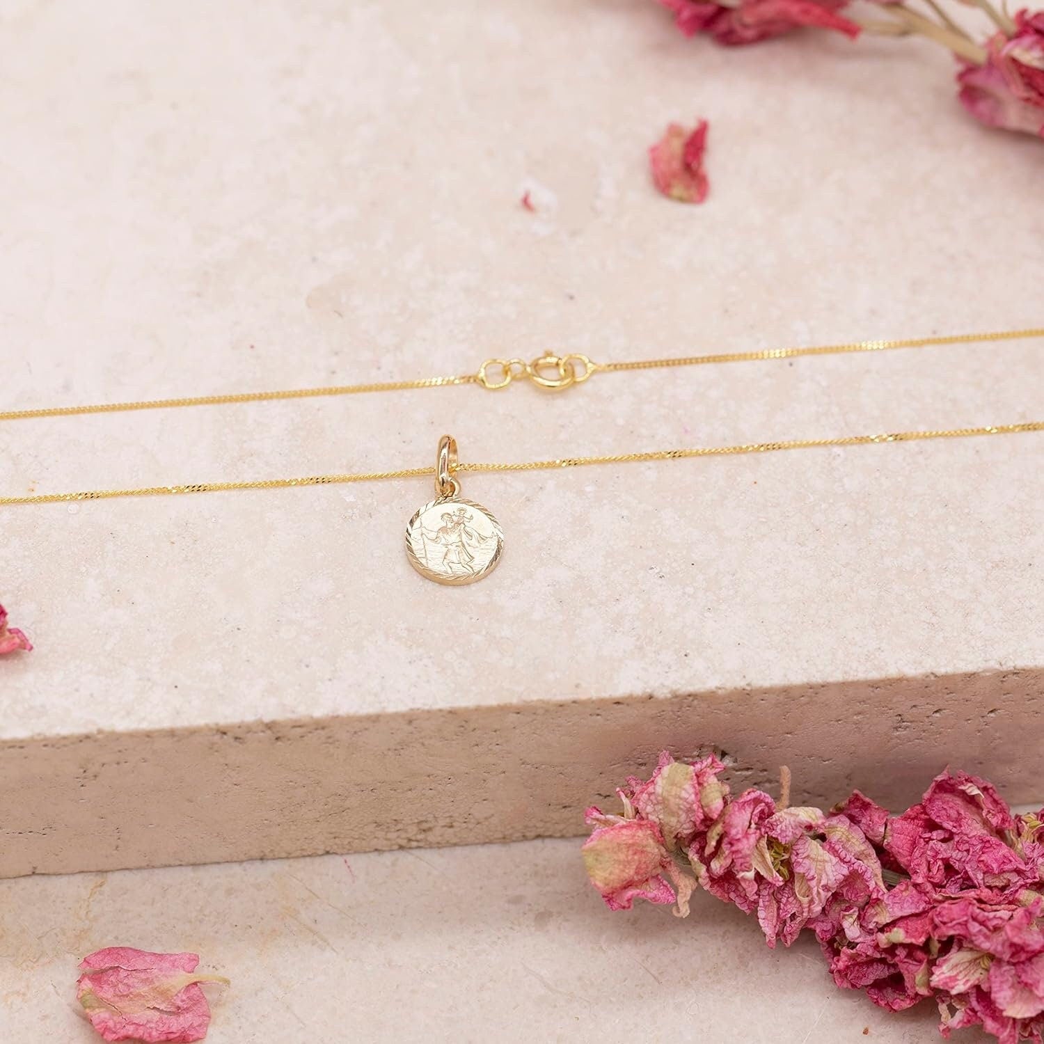 9ct Gold 'St. Christopher' Pendant Necklace - 16mm - Samuel Perry