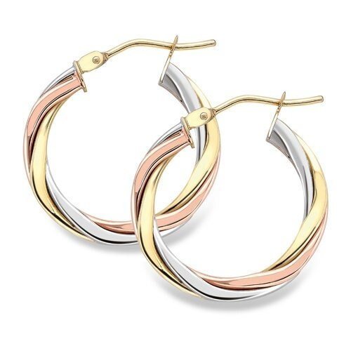 9ct Gold Three Colour Overlapping Creole Hoops, Multicolour Marvel, 20mm, 1.80g, Gift box included - Samuel Perry