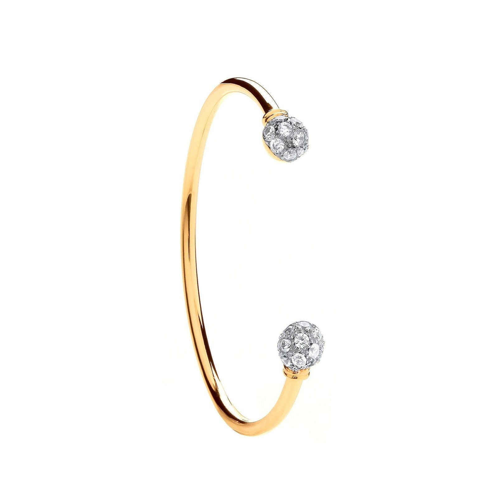 9ct Gold Torque Bangle, Crystal Ball Glamour, 7.8mm, 14.20g, 7.5", Gift Box Included - Samuel Perry