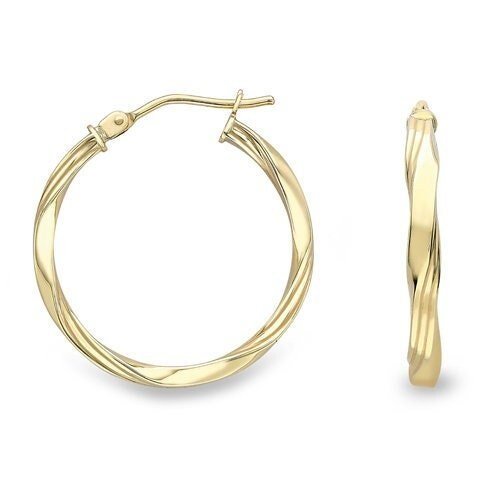 9ct Gold Twist Creole Hoops, Modern Spiral, 20mm, 1.30g, Gift box included - Samuel Perry