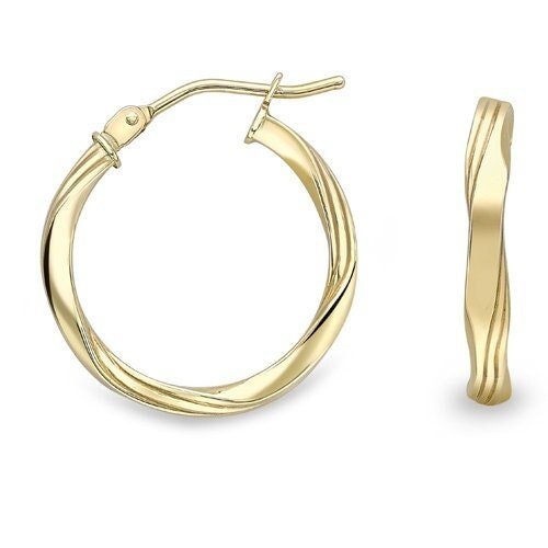 9ct Gold Twist Creole Hoops, Timeless Round 15mm, 1.10g, Gift box included - Samuel Perry