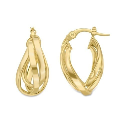 9ct Gold Twisted Oval Creole Hoops, Spiraled Charm, 20mm, 1.80g, Gift box included - Samuel Perry
