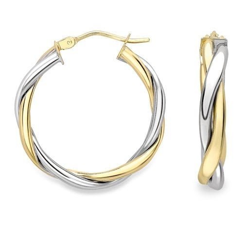 9ct Gold Twisted Round Creole Hoops, Modern Swirl Design, 20mm, 2.30g, Gift box included - Samuel Perry