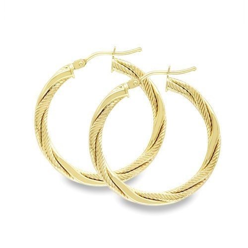9ct Gold Twisted Round Creole Hoops, Spiral Allure, 20mm, 1.70g, Gift box included - Samuel Perry