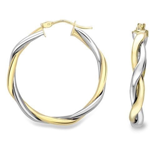 9ct Gold Twisted Round Creole Hoops, Spiraled Drama, 25mm, 2.60g, Gift box included - Samuel Perry