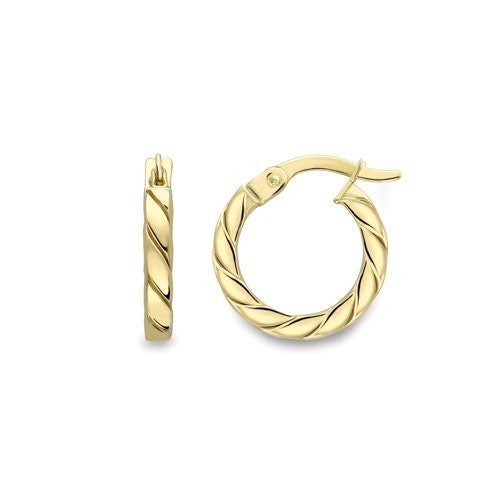 9ct Gold Twisted Round Creole Hoops, Spiraled Elegance, 10mm, 1.30g, Gift box included - Samuel Perry