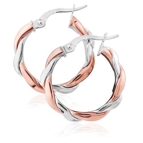 9ct Gold Two Colour Weaved Creole Hoops, Intricate Details, 15mm, 1.30g, Gift box included - Samuel Perry