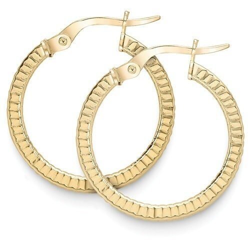 9ct Gold Vertical Striped Round Creole Hoops, Elegant 15mm, 1.00g, Gift box included - Samuel Perry