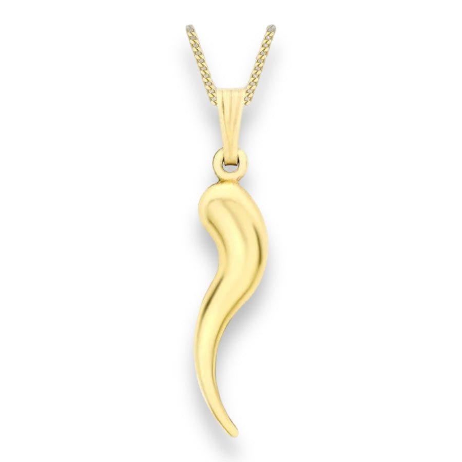 9ct Gold Wave-Horn Pendant Necklace - Perfect and Special Gift - 24mm - 16" to 20" Chain Option - Samuel Perry
