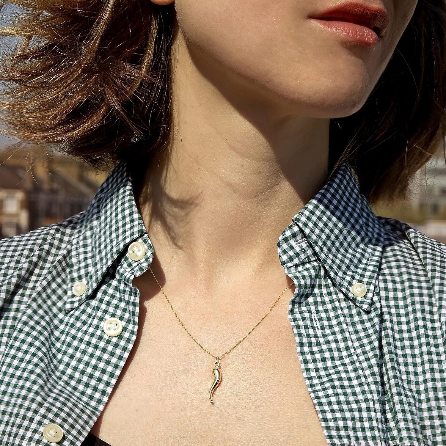 9ct Gold Wave-Horn Pendant Necklace - Perfect and Special Gift - 24mm - 16" to 20" Chain Option - Samuel Perry