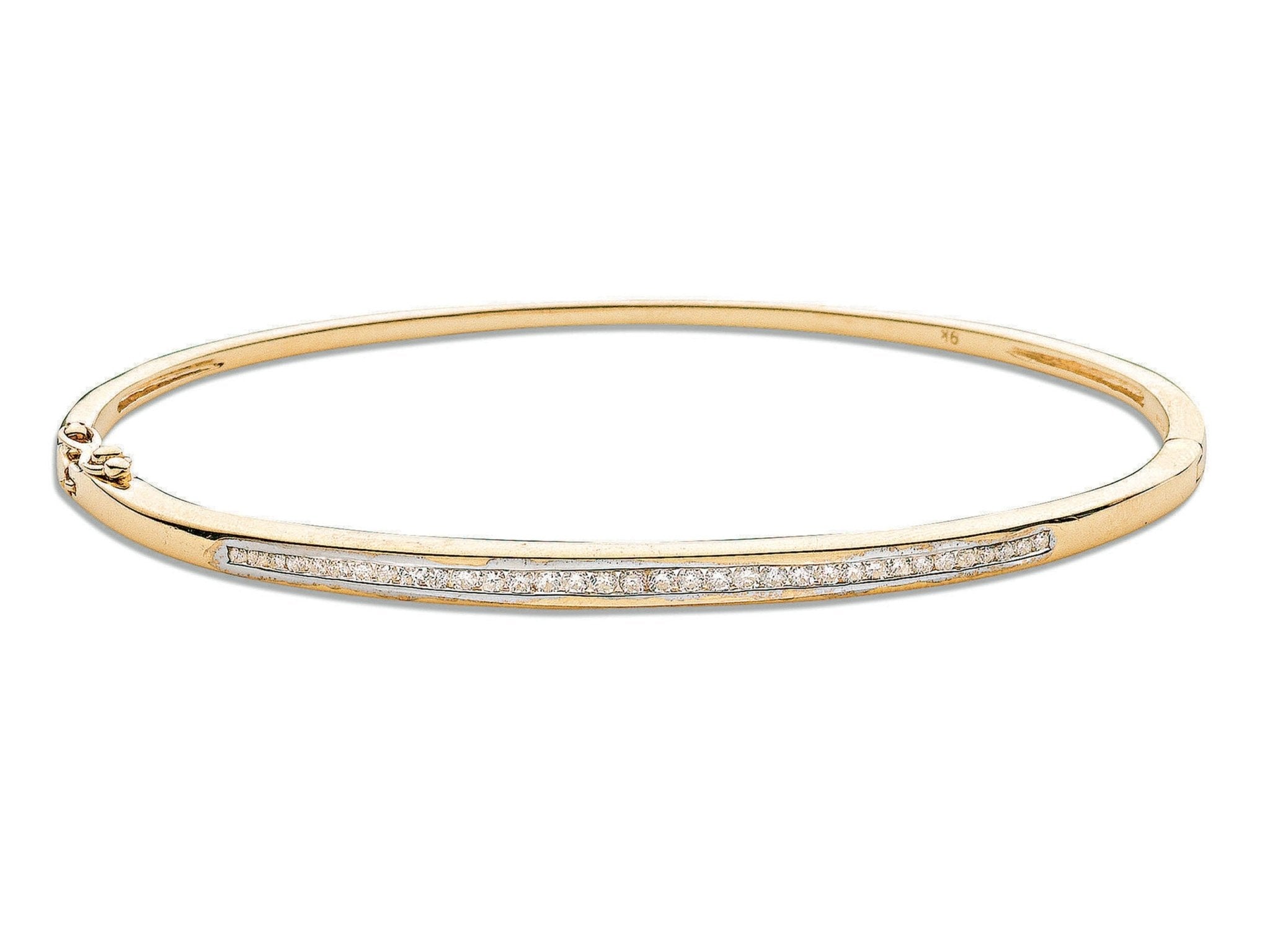 9ct Gold Women's Diamond Bangle Bracelet, Channel Set Style, 0.50ct, 3mm, Deluxe Gift Box - Samuel Perry