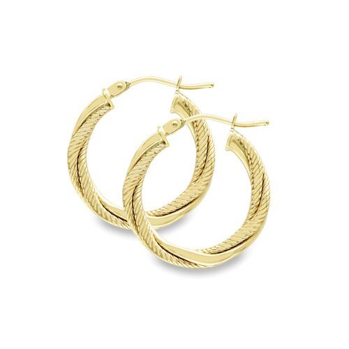 9ct Gold Women's Earrings, Round Creole Twisted Hoops, 15mm, 1.40g, Perfect Gift with Box - Samuel Perry