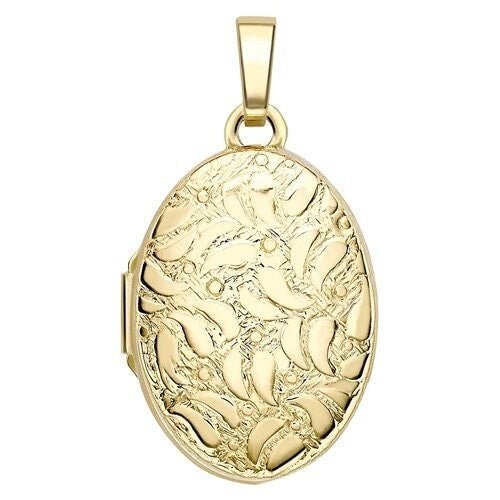 9ct Gold Women's Embossed Oval Locket, Vintage Appeal, 18mm, 18" Chain, Gift box included - Samuel Perry