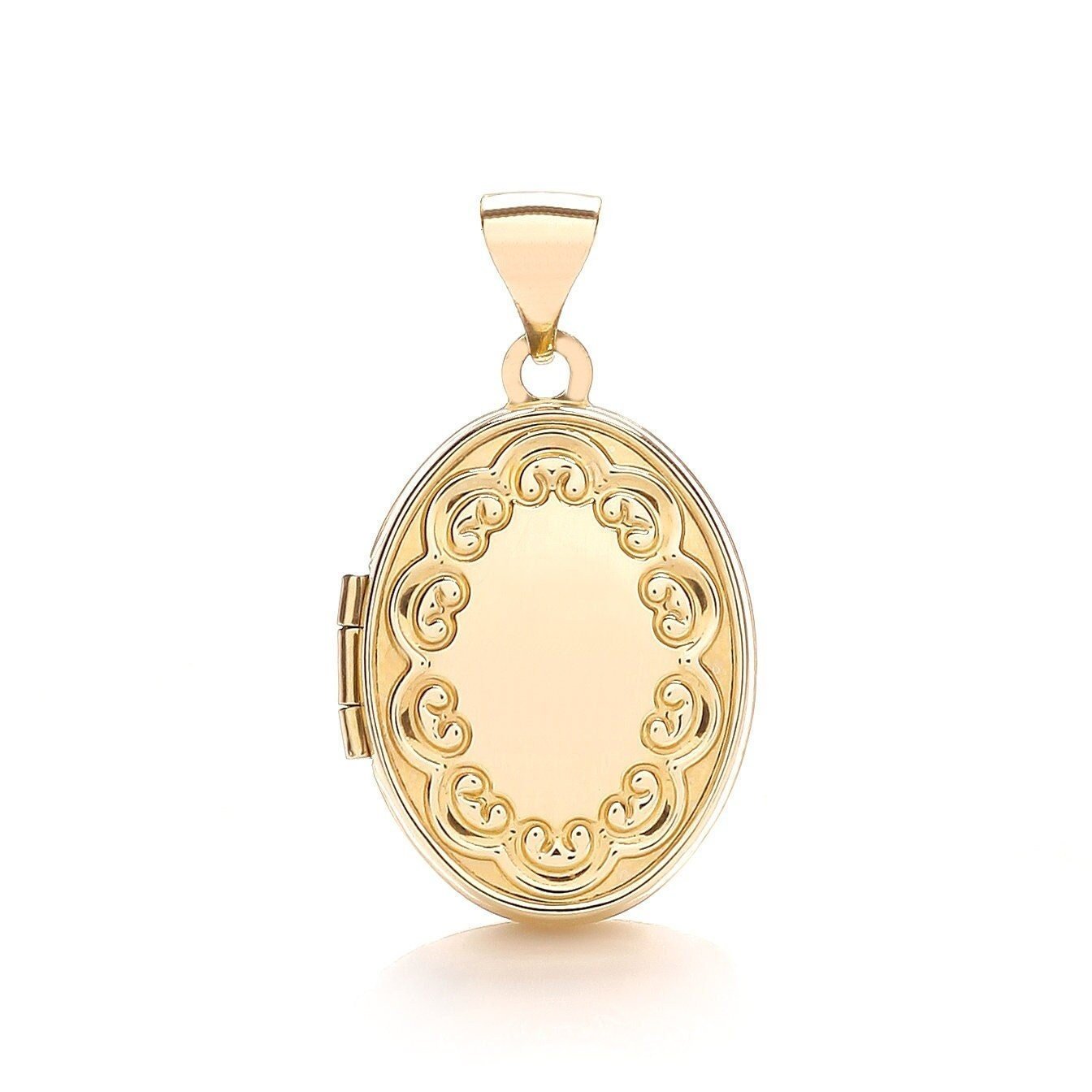 9ct Gold Women's Oval Locket, Hand Engraved Elegance, 24mm, Chain Length Options 16" - 20", Gift box included - Samuel Perry
