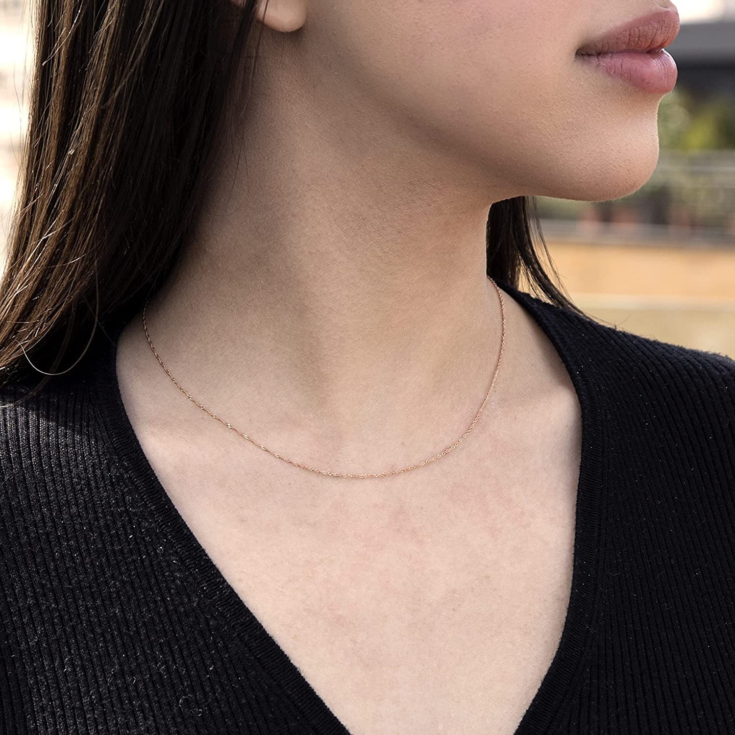 9ct Rose Gold Curb Chain - 1mm - Samuel Perry