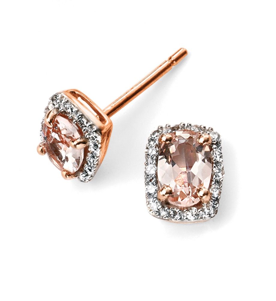 9ct Rose Gold Diamond & Pink Morganite Earrings - Samuel Perry