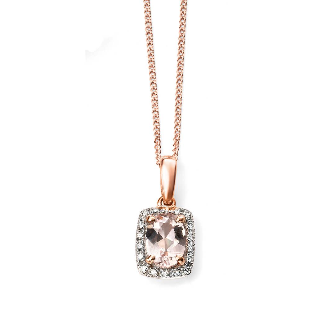 9ct Rose Gold Diamond & Pink Morganite Pendant - Samuel Perry
