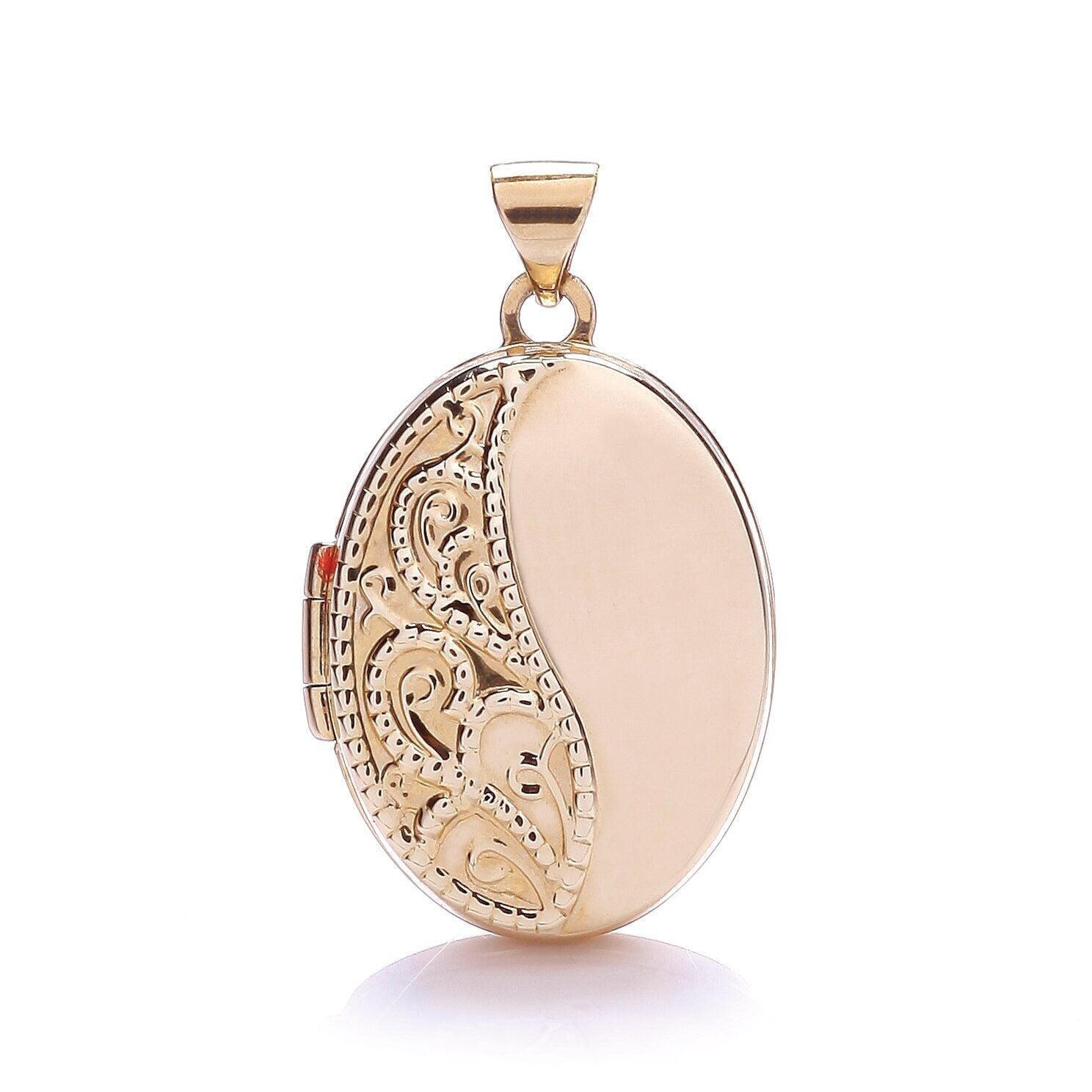 9ct Rose Gold Enlarged Oval Locket, Intricate Hand Engraving, 33mm, Chain Options 16" - 20", Gift box included - Samuel Perry
