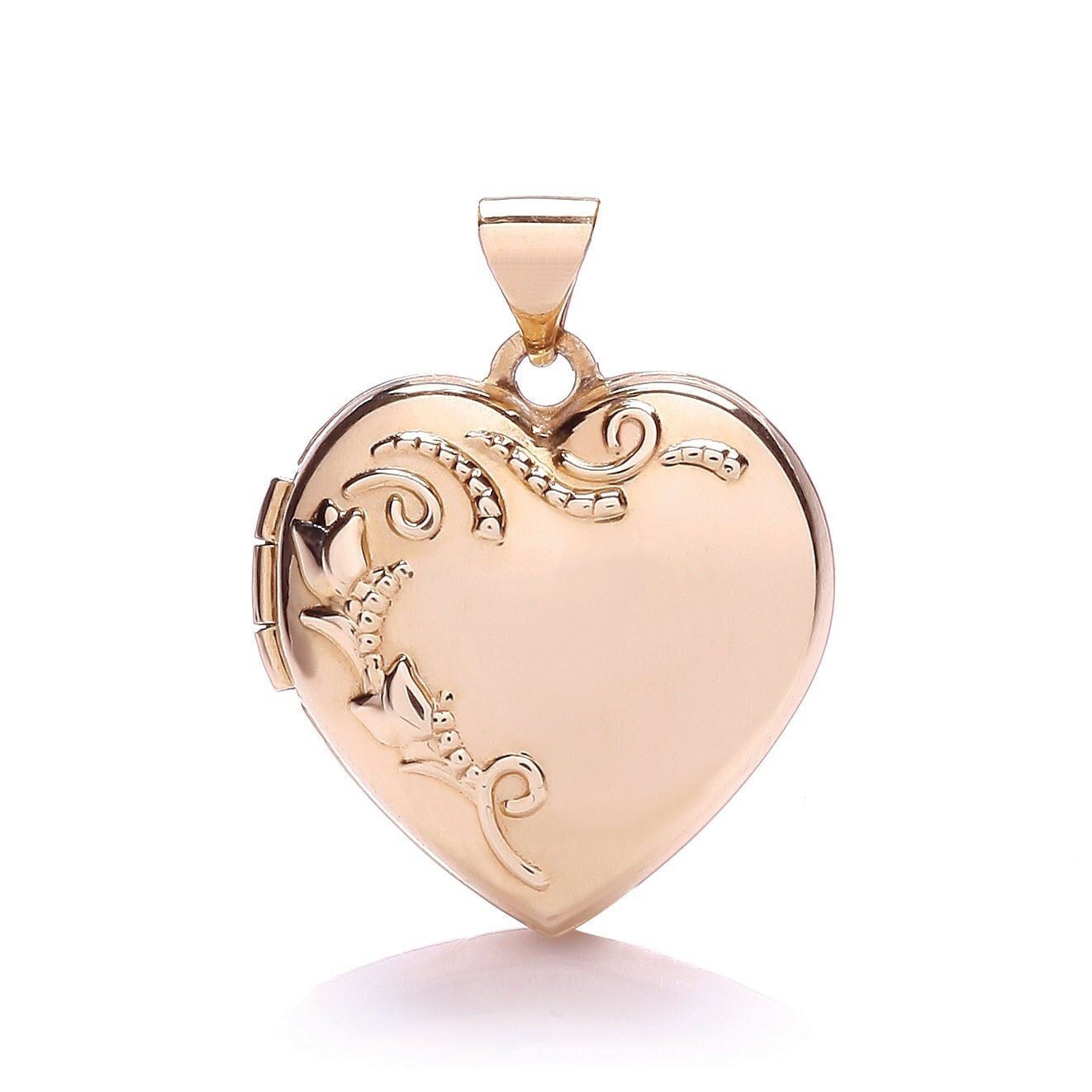 9ct Rose Gold Heart Locket, Hand Engraved Beauty, 24mm, Chain Options 16" - 20", Gift box included - Samuel Perry