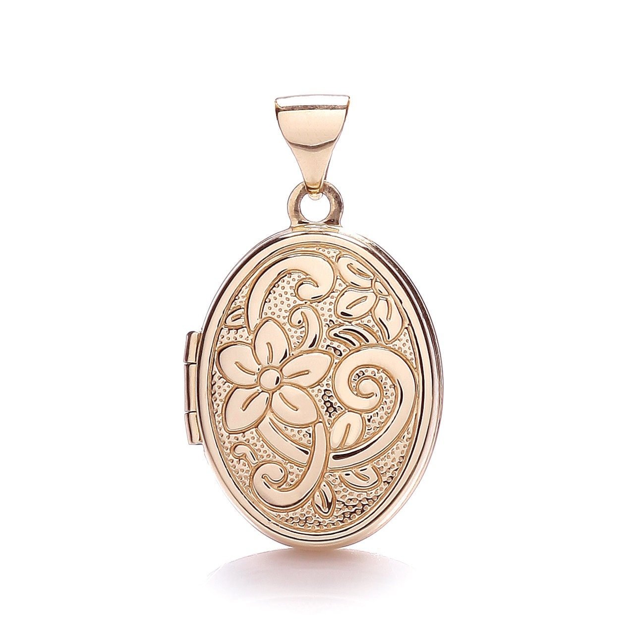 9ct Rose Gold Oval Locket Pendant, Hand Engraved Elegance, 24mm, Chain Length Options 16" - 20", Gift box included - Samuel Perry