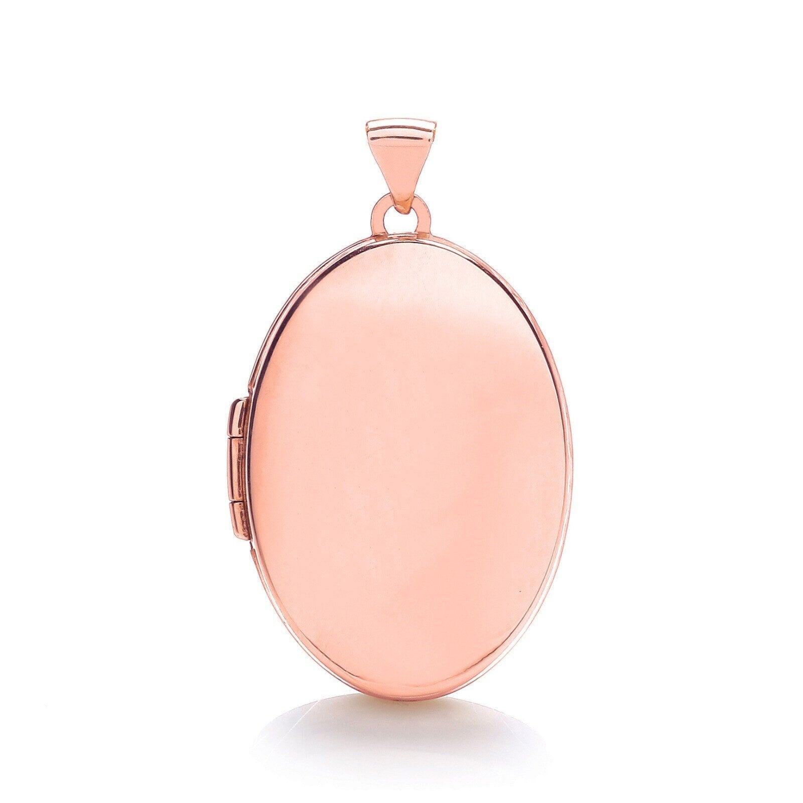 9ct Rose Gold Photo Locket Pendant for Women, Hand Polished Large Oval Shape, 33mm, 16" - 20", Elegant Gift Box - Samuel Perry