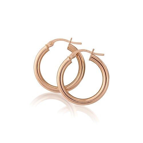 9ct Rose Gold Round Creole Earrings, Classic Hoops, 16mm, 0.90g, Gift Box Included - Samuel Perry