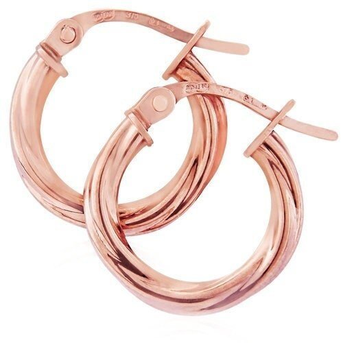9ct Rose Gold Round Creole Earrings, Twisted Hoops Beauty, 14mm, 0.70g, Gift Box Included - Samuel Perry
