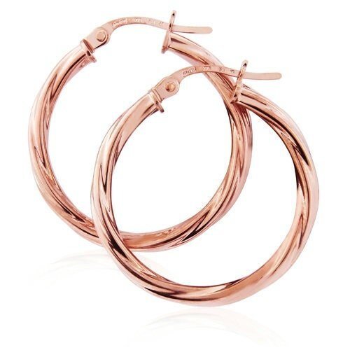 9ct Rose Gold Twisted Round Creole Hoops, Statement 23mm, 1.00g, Gift box included - Samuel Perry