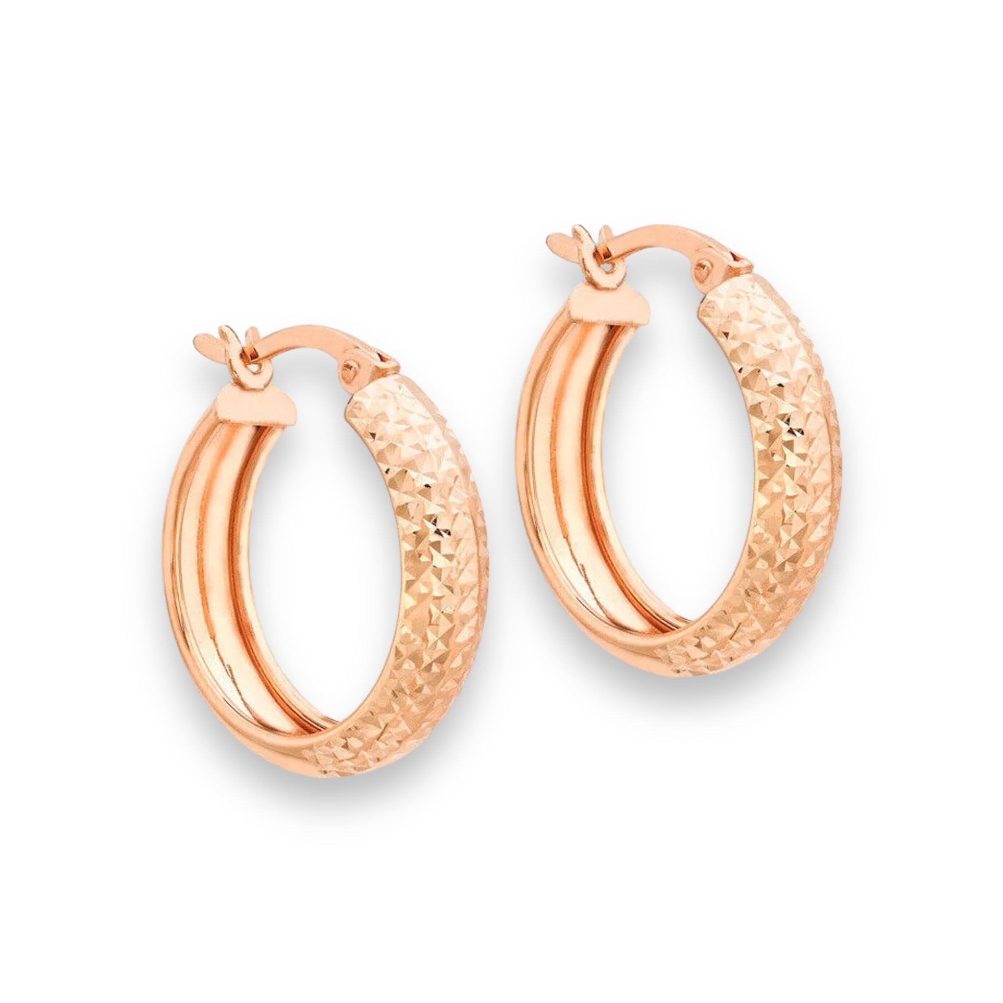 9ct Rose Gold Women's Hoop Earrings with Diamond Cut Finish - 19mm Diameter - 1.70g - Gift Box Included - Samuel Perry