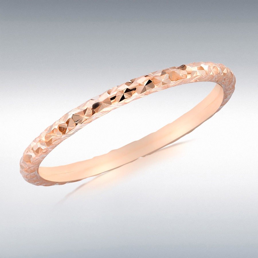 9ct Rose Gold Women's Stacking Ring, Diamond Cut Stack Style, 1.5mm, with Gift Box Included - Samuel Perry