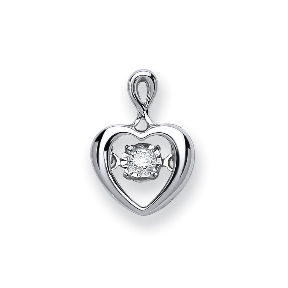 9ct White Gold 0.06ct Diamond Dancing Heart Pendant, Chic Design, 14mm, 16-20" Chain Options, Gift Box Included - Samuel Perry