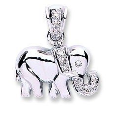 9ct White Gold 0.07ct Diamond Elephant Pendant, Whimsical Design, 18mm, 16-20" Chain Options, Gift Box Included - Samuel Perry