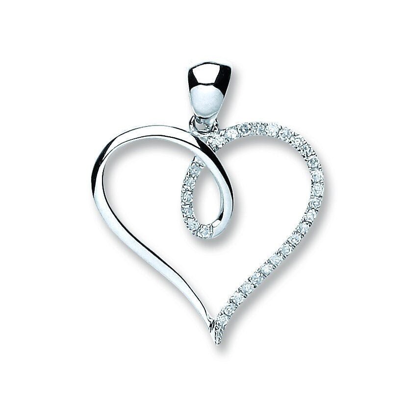 9ct White Gold 0.10ct Diamond Heart Pendant, Feminine Elegance, 22mm, 16-20" Chain Options, Gift Box Included - Samuel Perry