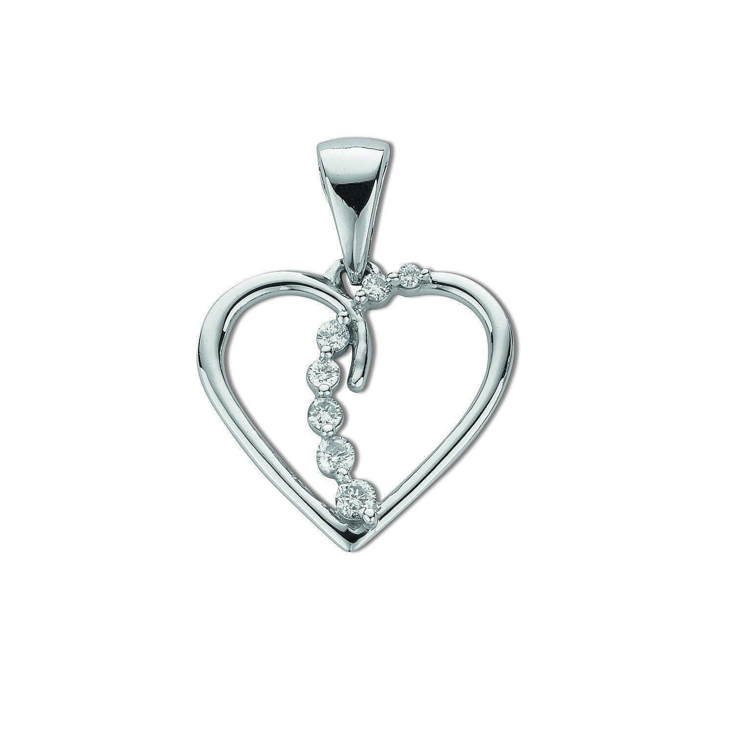9ct White Gold 0.10ct Diamond Heart Pendant, Trendy Style, 20mm, 16-20" Chain Options, Gift Box Included - Samuel Perry