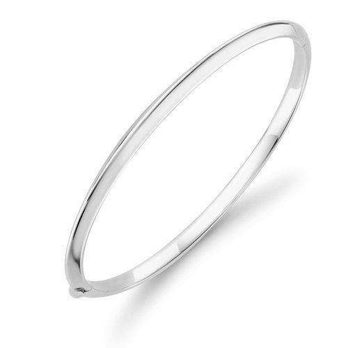 9ct White Gold Bangle, Hinged Knife Edge Charm, 3mm, 5.90g, Gift Box Included - Samuel Perry